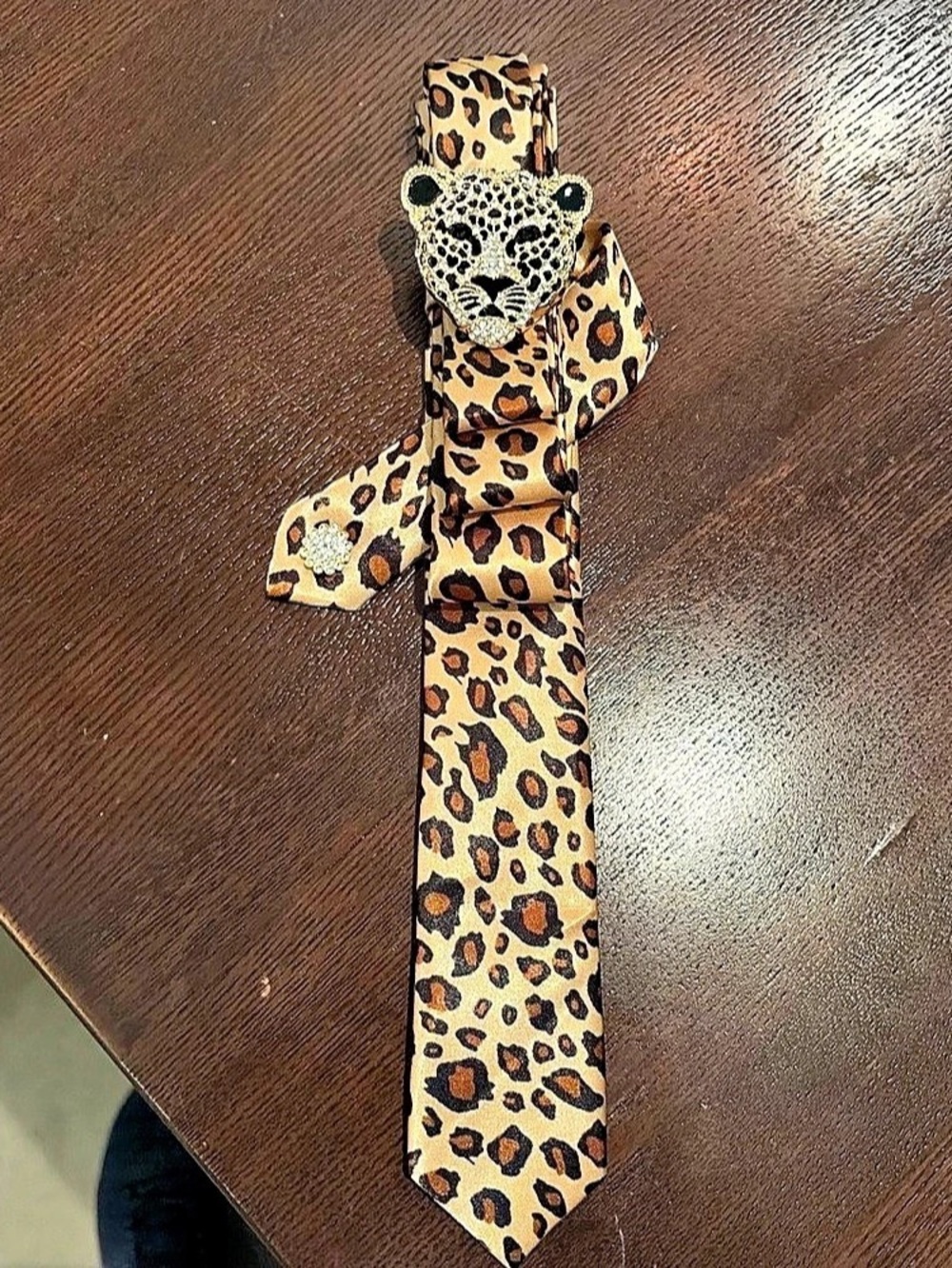 Leopard Print Jeweled Panther Tie